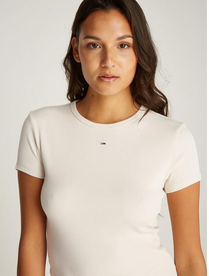 TOMMY JEANS Dames Tops & T-shirts Tjw Slim Essential Rib Ss Ext Ecru - Foto 4