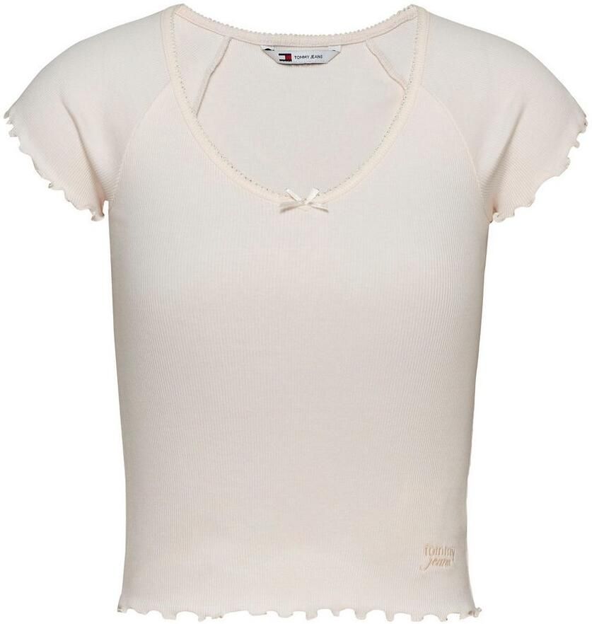 TOMMY JEANS Shirt met korte mouwen TJW SLIM VNECK GMD RIB SS met rolranden in vrouwelijke stijl