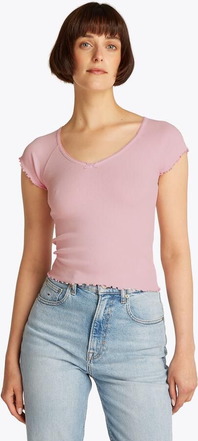 TOMMY JEANS Shirt met korte mouwen TJW SLIM VNECK GMD RIB SS met rolranden in vrouwelijke stijl - Foto 6