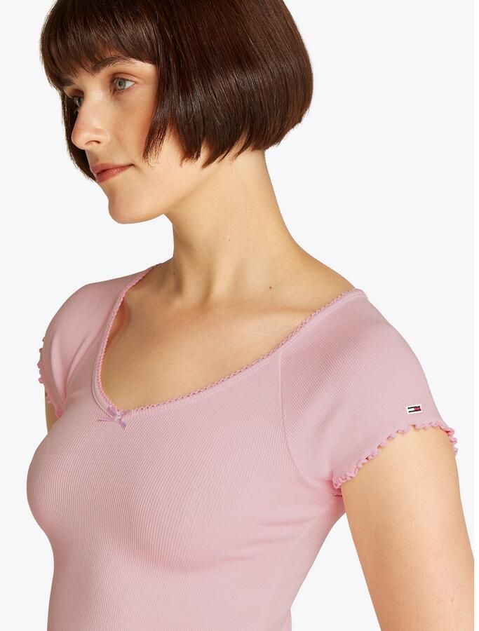 TOMMY JEANS Shirt met korte mouwen TJW SLIM VNECK GMD RIB SS met rolranden in vrouwelijke stijl - Foto 3