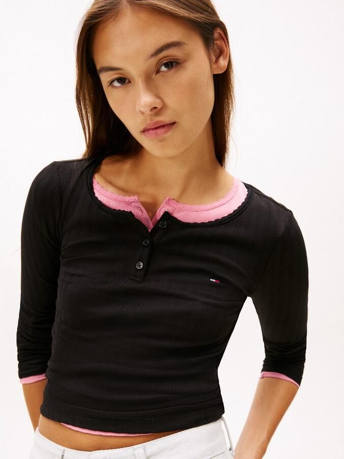 TOMMY JEANS Shirt met lange mouwen TJW SLIM SH IRREGULAR RIB LS