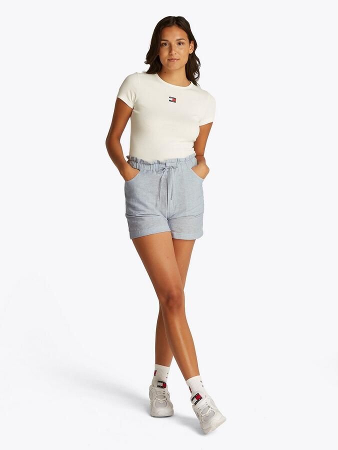 Tommy Jeans Regular fit korte paperbagbroek van een mix van katoen en linnen - Foto 8