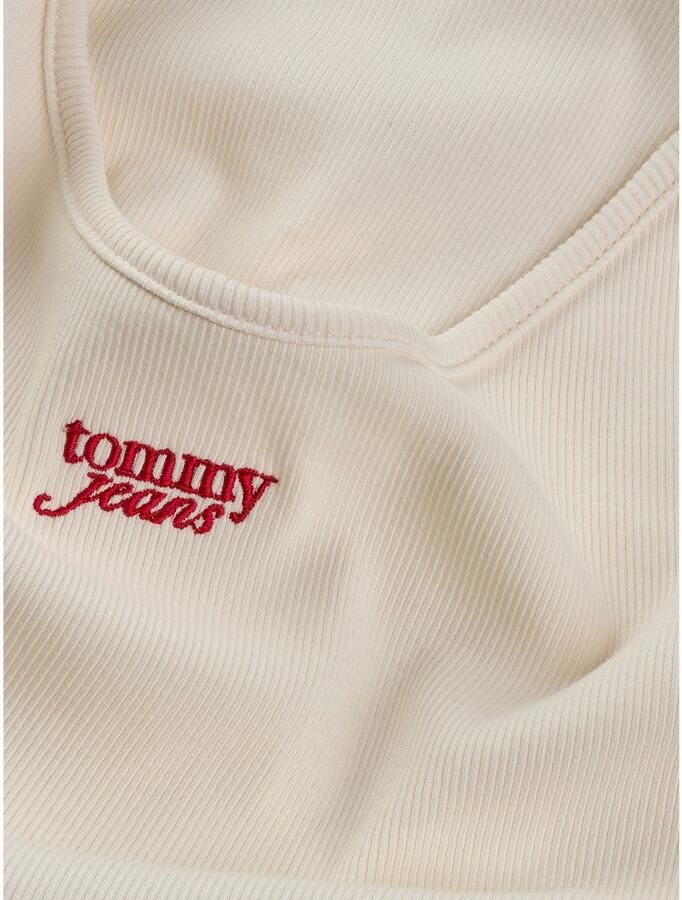 TOMMY JEANS Top met spaghettibandjes TJW SCRIPT STRAPPY TOP in riblook met logo-opdruk