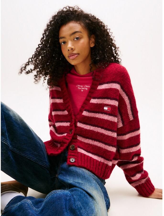 TOMMY JEANS Vest TJW BADGE STRIPE FLUFF CARDI EXT