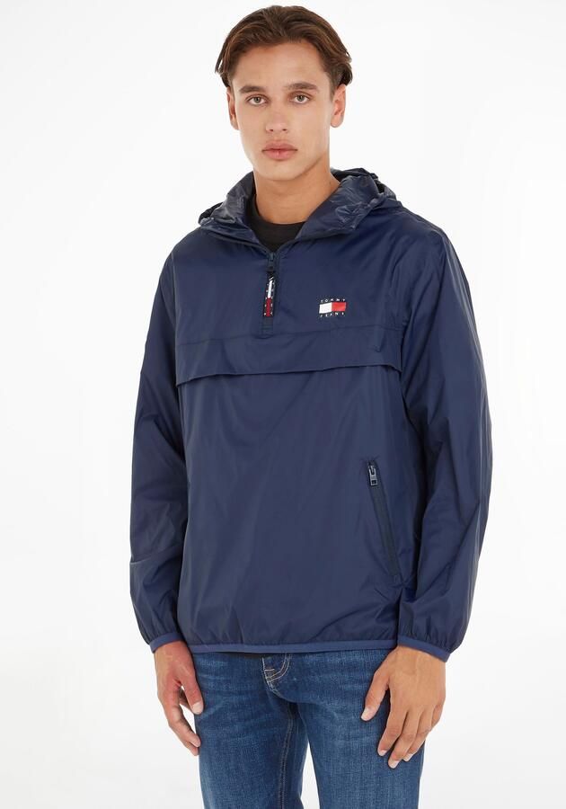 Tommy Hilfiger Heren Nylon Halve Rits Jas met Vaste Capuchon Blue Heren - Foto 6