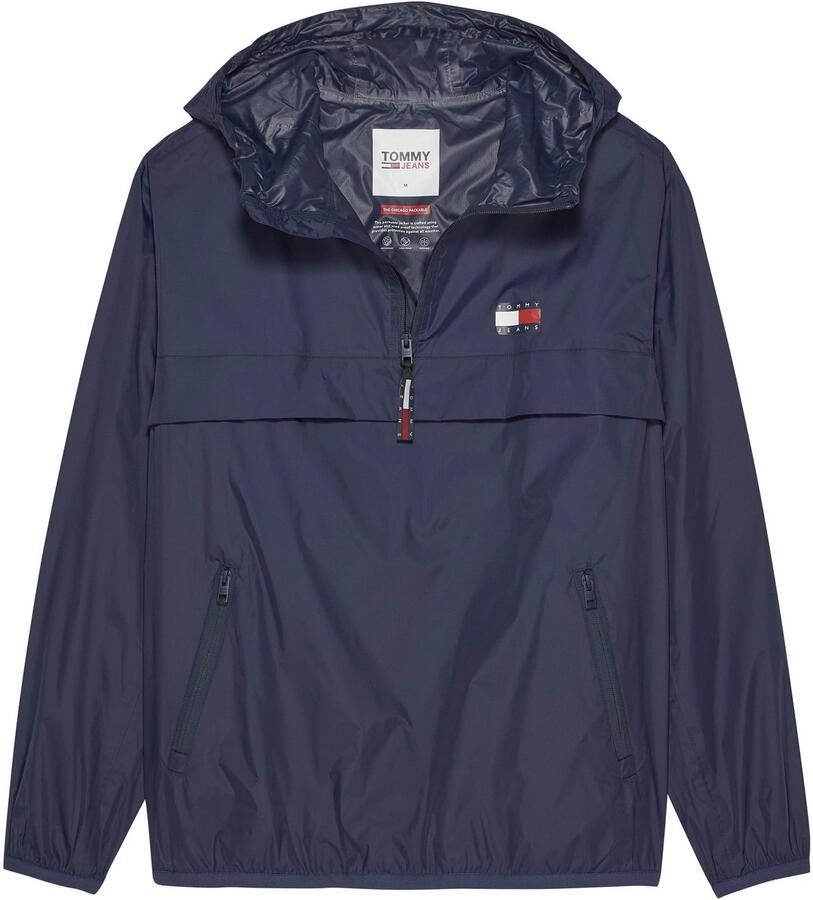 Tommy Hilfiger Heren Nylon Halve Rits Jas met Vaste Capuchon Blue Heren