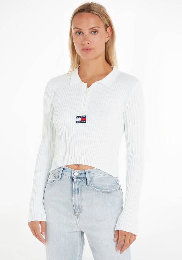 Tommy Jeans Dames Half Zip Sweater Wit White Dames