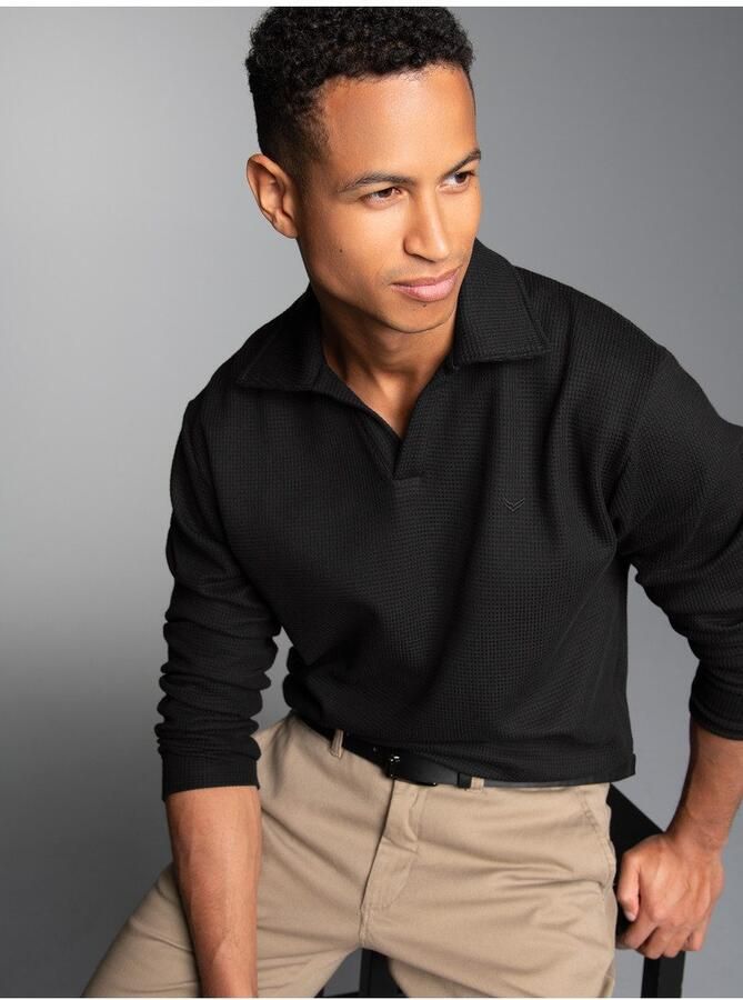 Trigema Poloshirt met lange mouwen zonder knoopsluiting in wafeloptiek (1-delig) - Foto 3