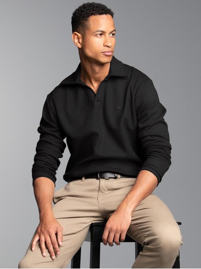 Trigema Poloshirt met lange mouwen zonder knoopsluiting in wafeloptiek (1-delig)