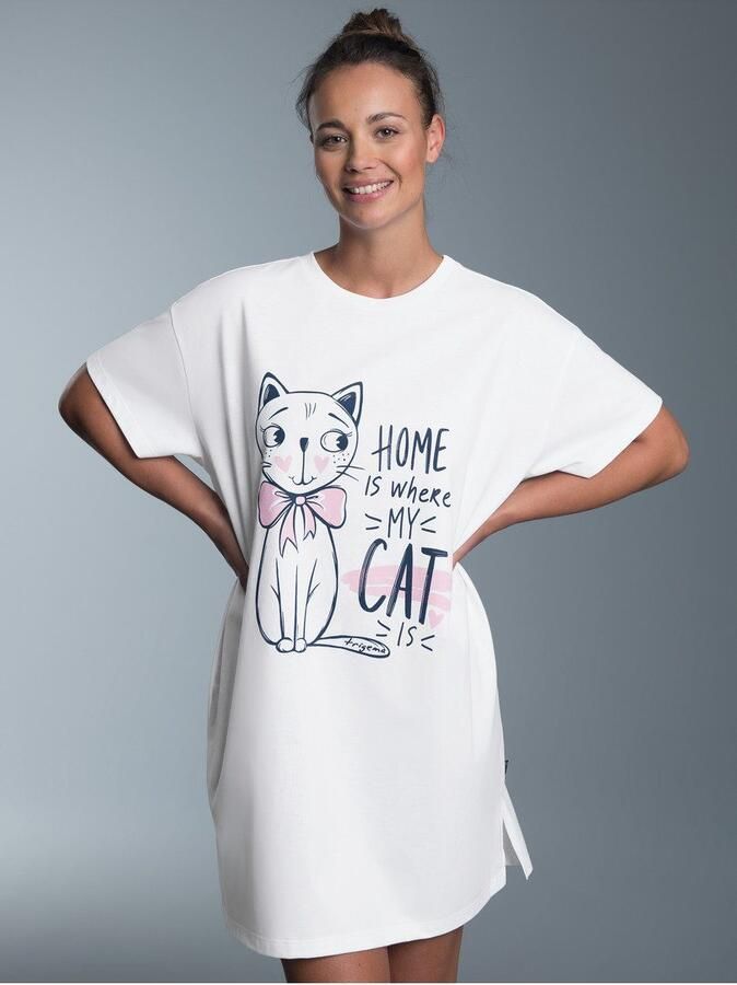 Trigema Pyjama bigshirt met schattige kattenprint (1-delig) - Foto 4