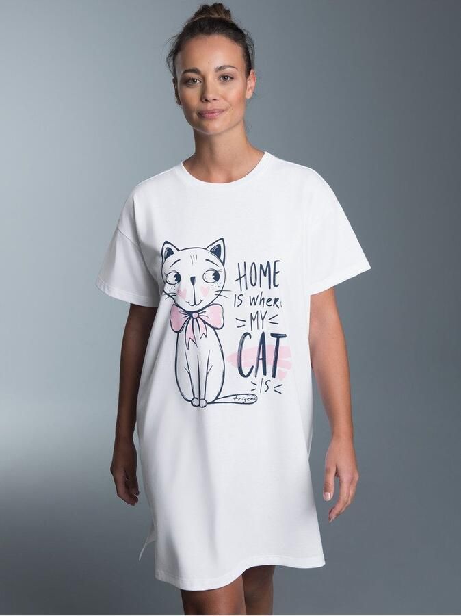 Trigema Pyjama bigshirt met schattige kattenprint (1-delig) - Foto 2