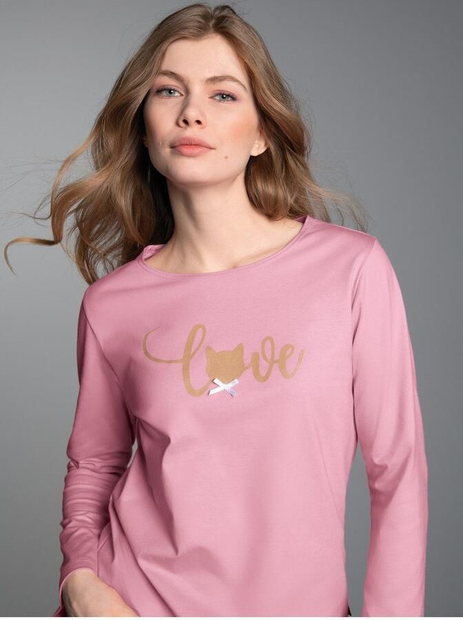 Trigema Pyjama-bovenstuk met Cat Love-print (1-delig)