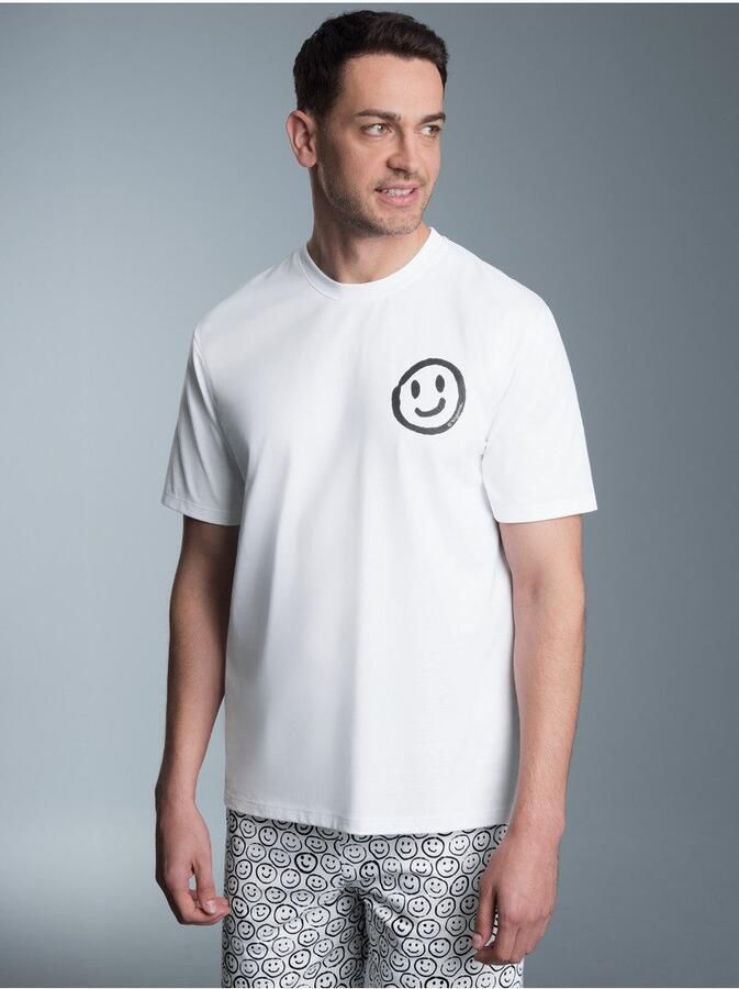 Trigema Pyjama T-shirt met grappig smiley-printmotief (1-delig) - Foto 2