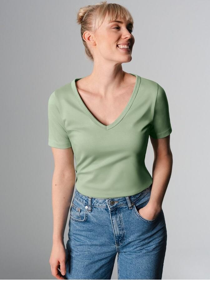 Trigema T-shirt V-shirt van katoen elastaan (1-delig) - Foto 3