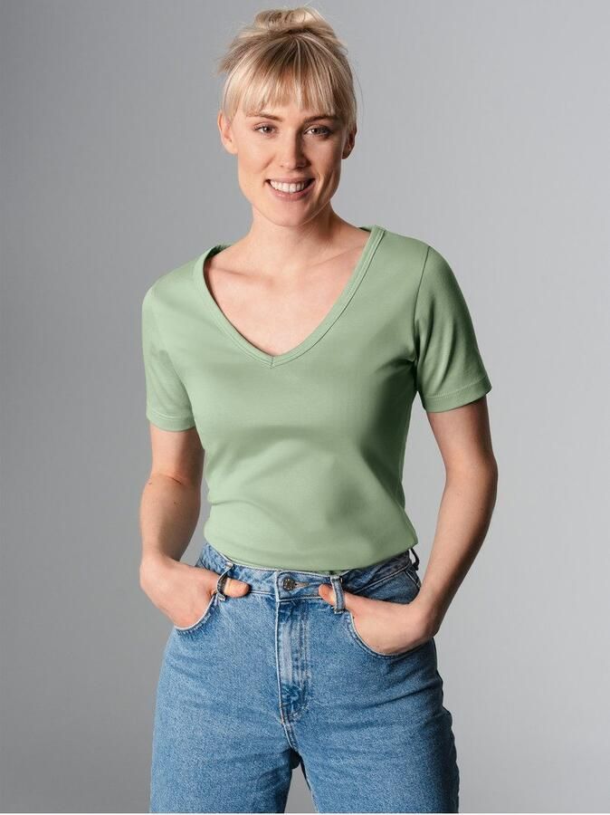 Trigema T-shirt V-shirt van katoen elastaan (1-delig)