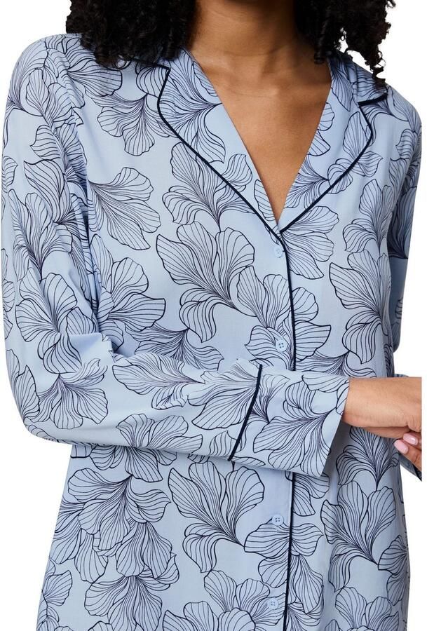 Triumph Nachthemd Boyfriend Fit NDW met doorlopende knoopsluiting lange mouwen kraag casual pasvorm