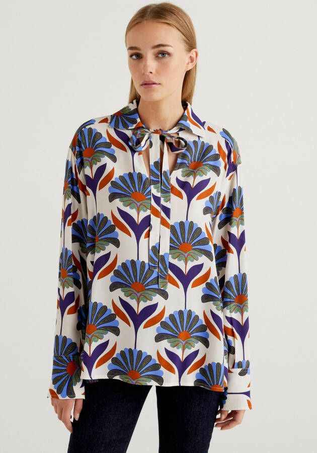 United Colors of Benetton Gedessineerde blouse met strikbandjes bij de hals
