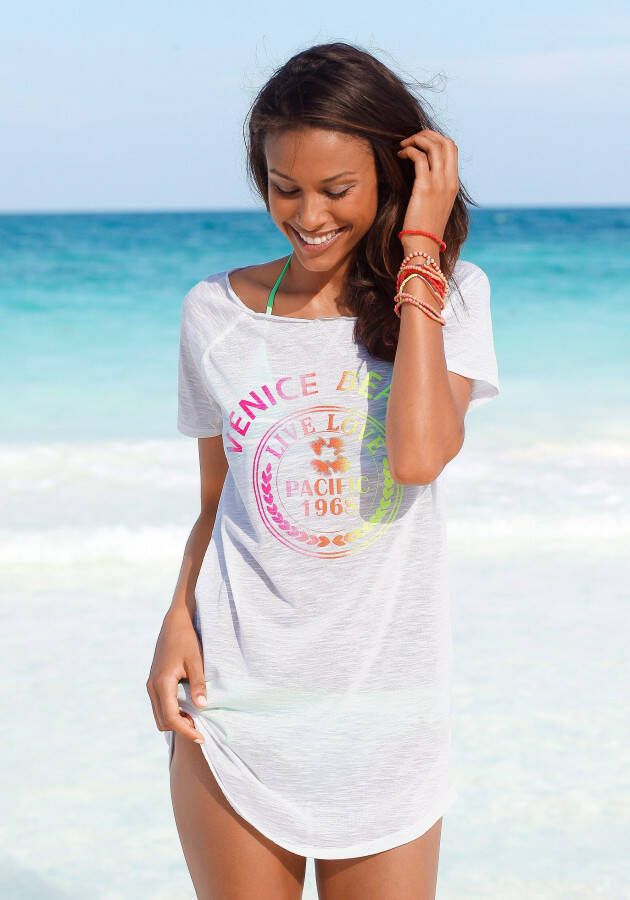 Venice Beach Lang shirt met print aan de voorkant overhemdblouse strandjurk licht en luchtig