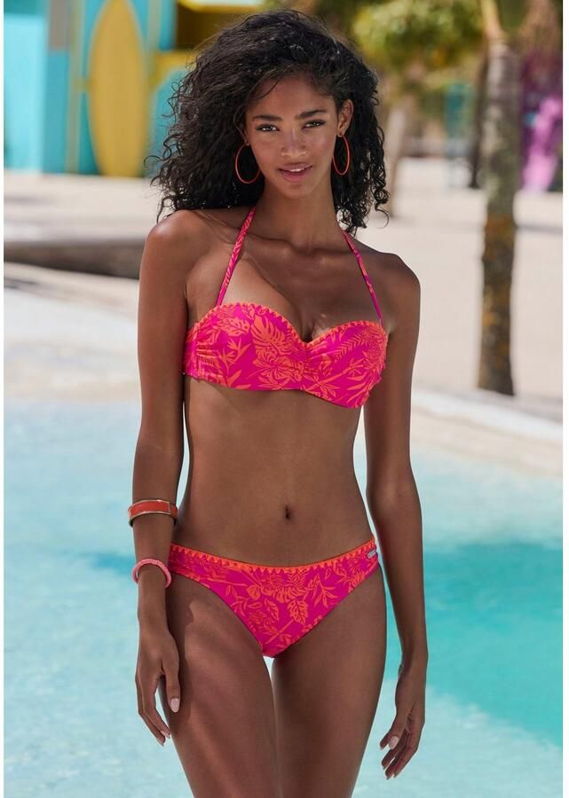Venice Beach Beugelbikini in bandeaumodel Kensi met contrastkleurige gehaakte rand