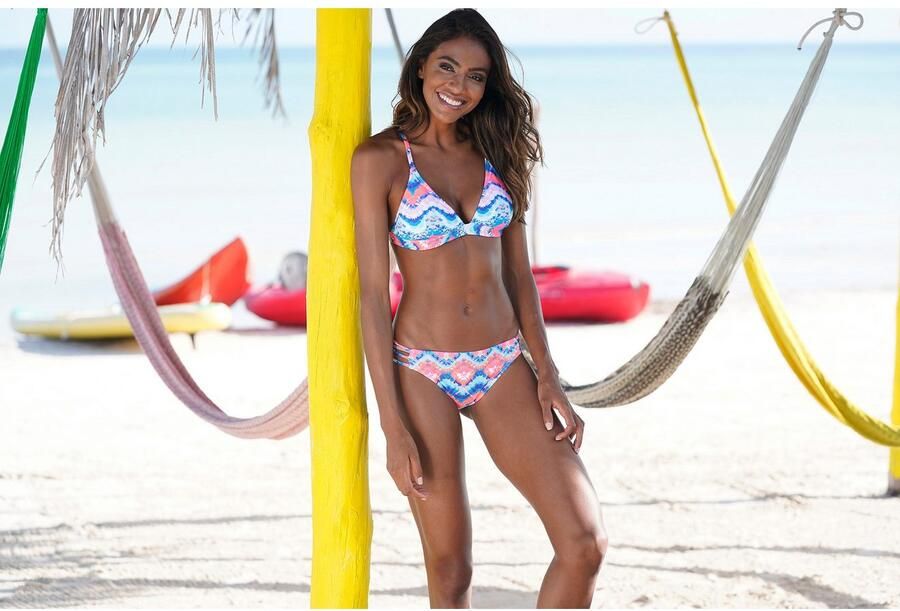 Venice Beach triangel bikinitop met all over print blauw roze - Foto 8