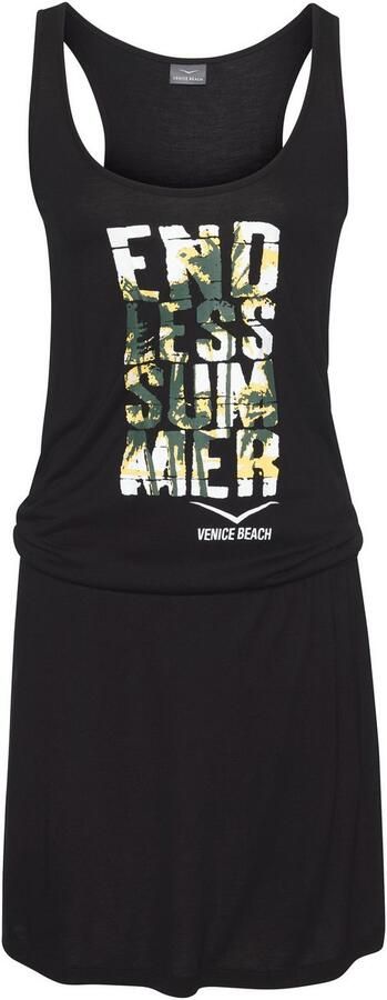 Venice Beach Strandjurk met frontprint losse longsleeve van jersey zomerjurk - Foto 4