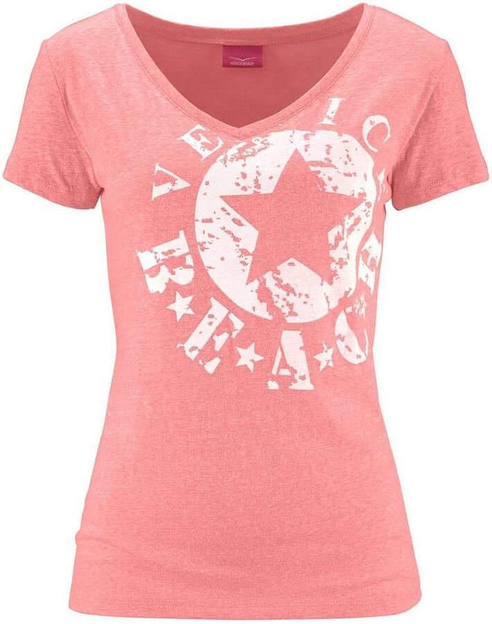 Venice Beach Strandshirt met logoprint van gemêleerde stof vintage look sportief-casual - Foto 4