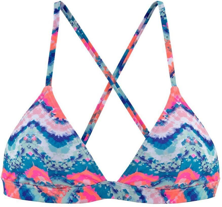 Venice Beach triangel bikinitop met all over print blauw roze - Foto 3