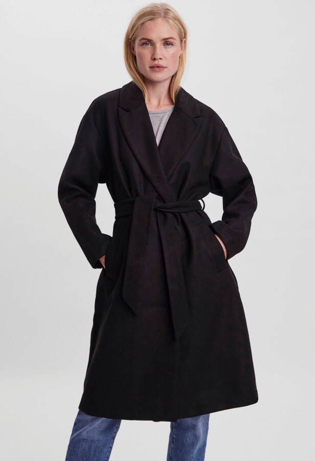 Vero Moda Lange Zachte Jas met Riem Zwart Dames