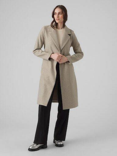 Vero Moda Getailleerde lange jas met strikceintuur model 'FORTUNEAYA'