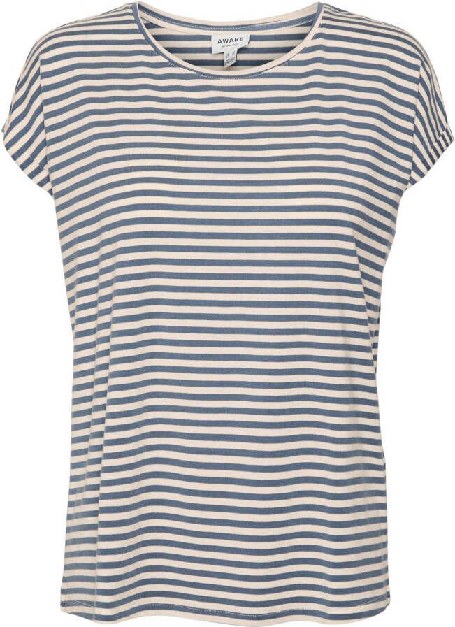 Vero Moda Shirt met ronde hals VMAVA PLAIN SS TOP STRIPE GA JRS NOOS