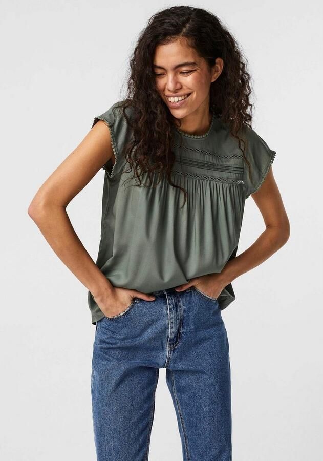 Vero Moda Blouse met korte mouwen VMDEBBIE PLEAT S L TOP GA NOOS met geweldige plooien en boordselinzetstukken op het voorpand - Foto 4