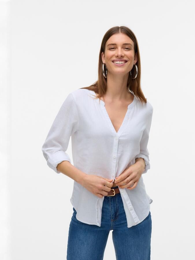 Vero Moda Regular fit blouse met lange mouwen van een mix van linnen en viscose model 'LINN' - Foto 7