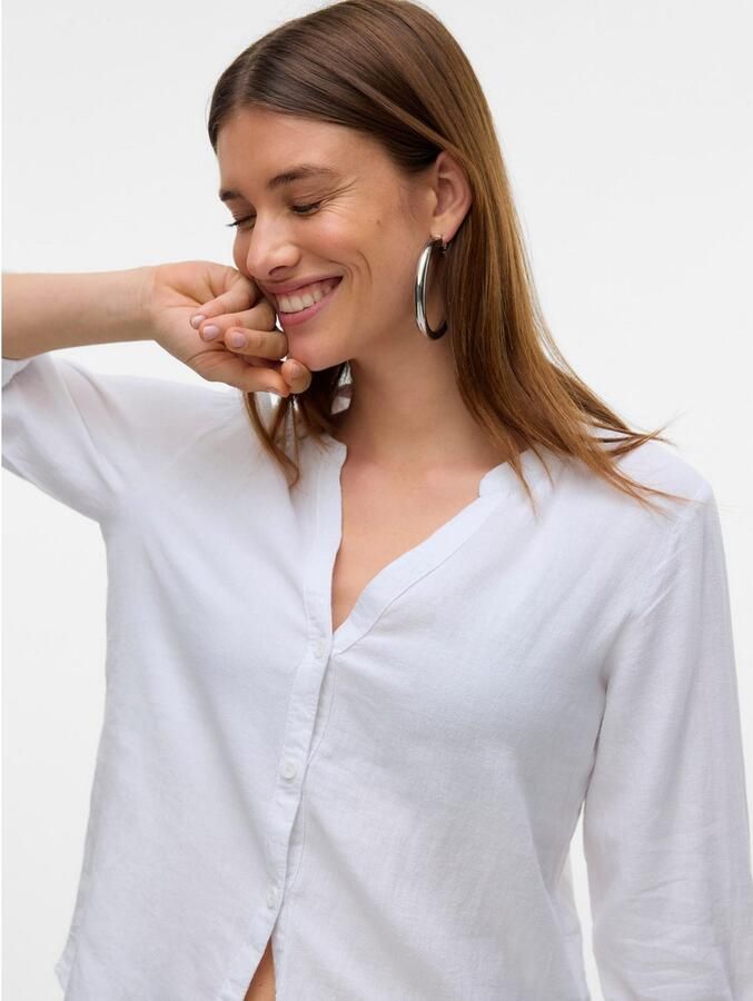 Vero Moda Regular fit blouse met lange mouwen van een mix van linnen en viscose model 'LINN' - Foto 3