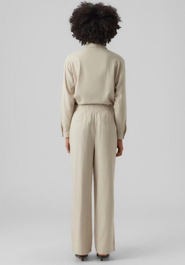 Vero Moda Broek van veen mix van viscose en linnen met wijde pijpen en elastische band - Foto 5