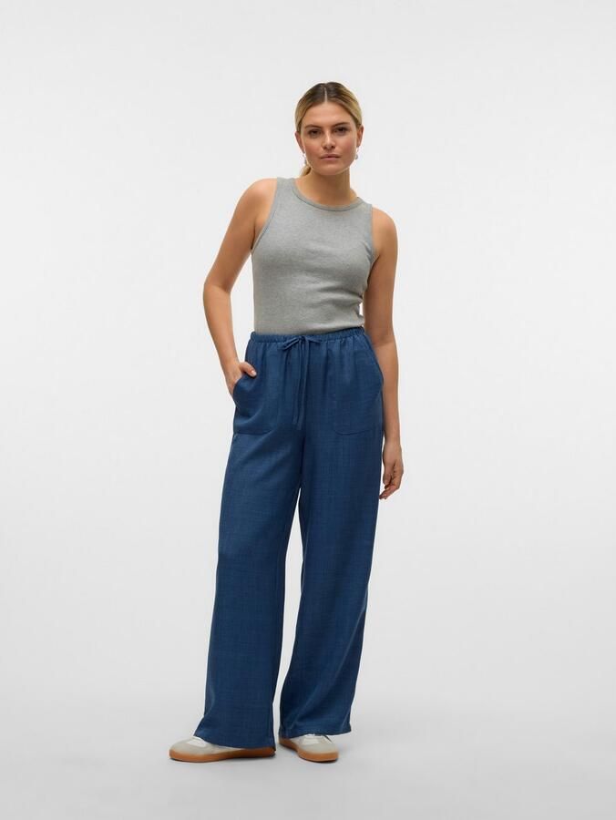 Vero Moda Regular fit wijde broek met elastische band model 'MELANEY' - Foto 3