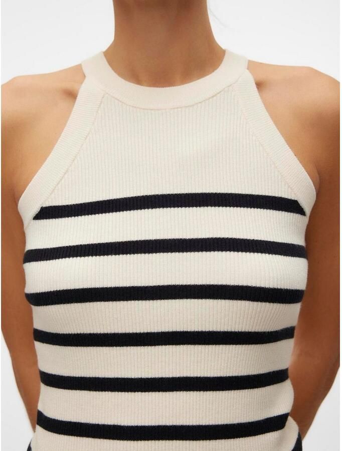 VERO MODA gestreepte gebreide haltertop VMSABA creme zwart