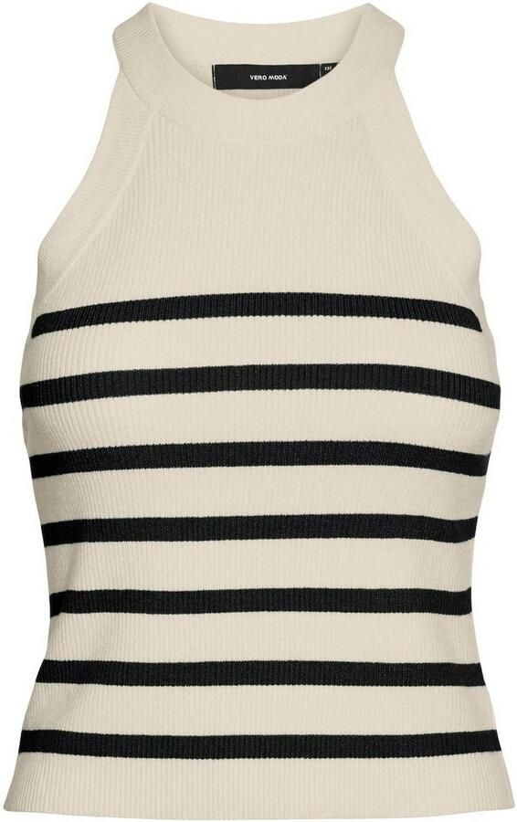 VERO MODA gestreepte gebreide haltertop VMSABA creme zwart - Foto 5