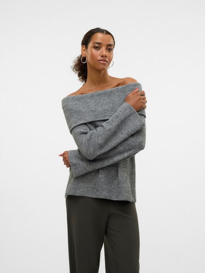 Vero Moda Regular fit gebreide pullover met off shoulder-mouwen en brede omslag model 'ERA' - Foto 2
