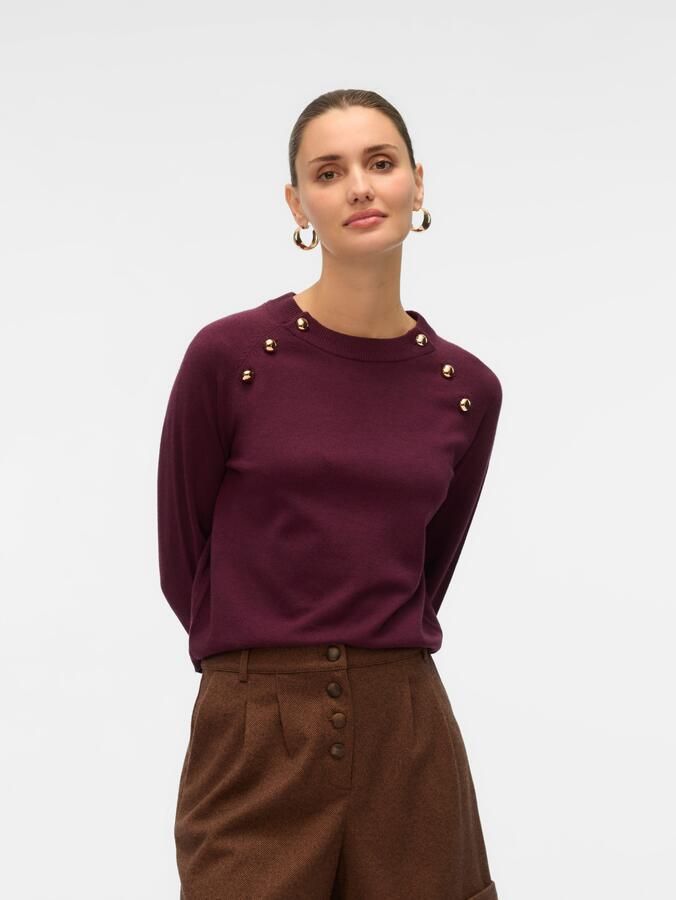Vero Moda Gebreide trui VMHAPPY LS O-NECK BUTTON PULLOVER BOO - Foto 6