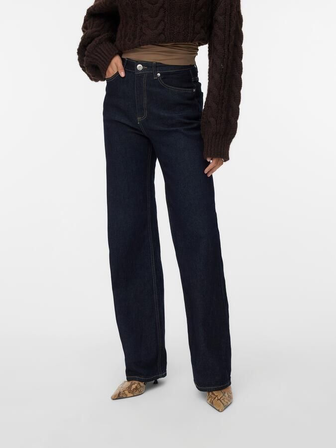 Vero Moda Wide fit high rise jeans van katoenmix met contrastnaden model 'TESSA' - Foto 7