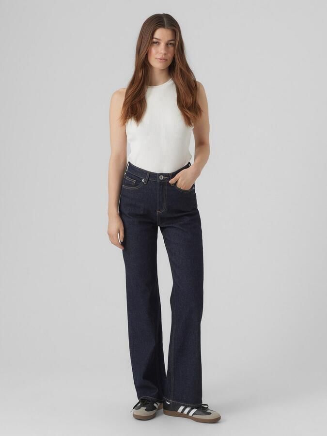 Vero Moda Wide fit high rise jeans van katoenmix met contrastnaden model 'TESSA' - Foto 6
