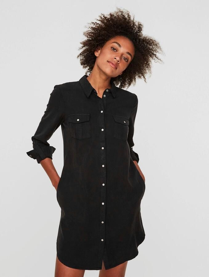 Vero moda soepele zwarte lyocell blouse jurk drukknopen - Foto 5