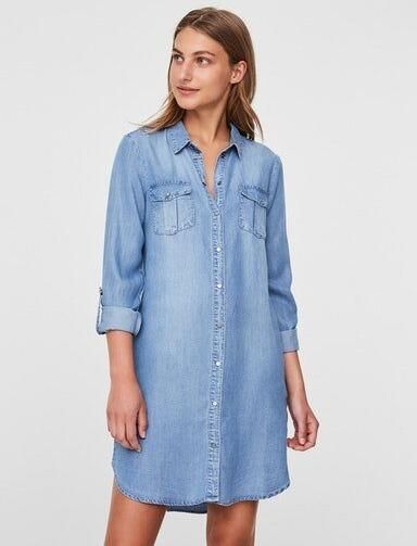 Vero Moda Knielange jeansjurk met borstzakken model 'SILLA' - Foto 4