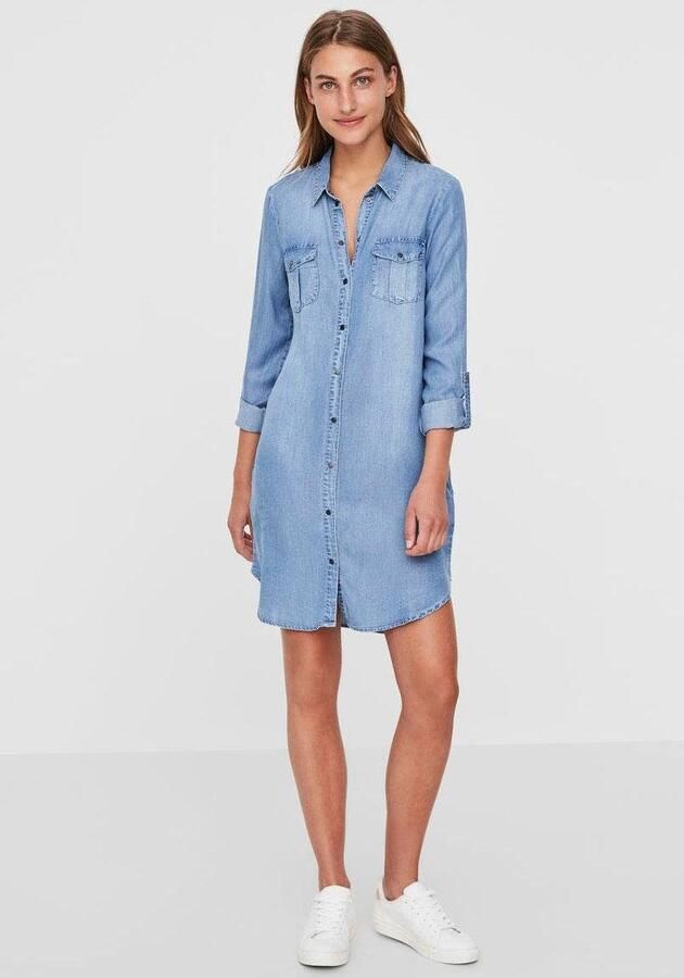 Vero Moda Knielange jeansjurk met borstzakken model 'SILLA' - Foto 3