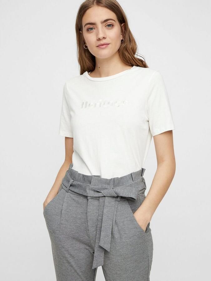 VERO MODA VMEVA gemêleerde cropped high waist tapered fit broek grijs - Foto 2