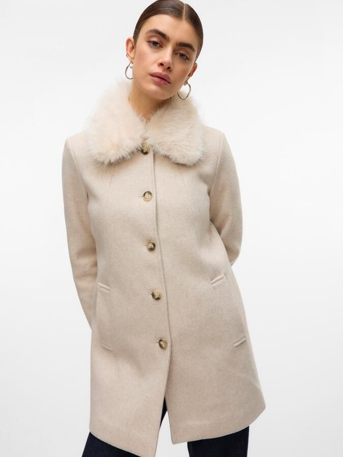 Vero Moda Regular fit lange jas met kraag van imitatiebont model 'AUTUMN' - Foto 6
