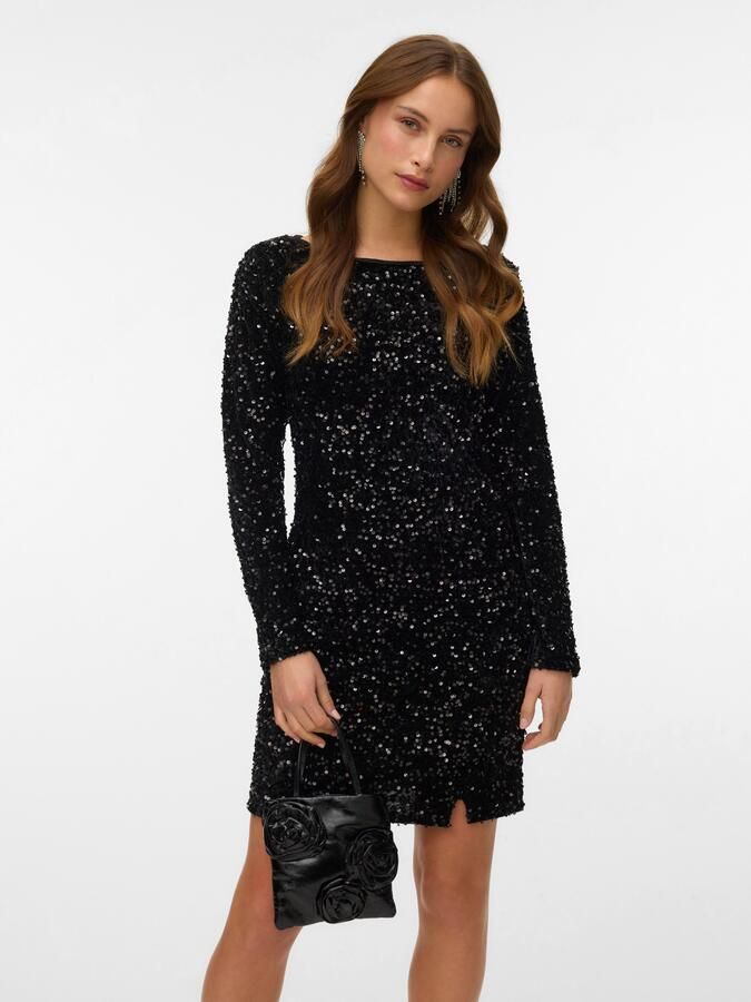Vero Moda Midi-jurk VMBELLA LS SHORT SQ DRESS JRS GA Partyjurk feestelijk met pailletten - Foto 5