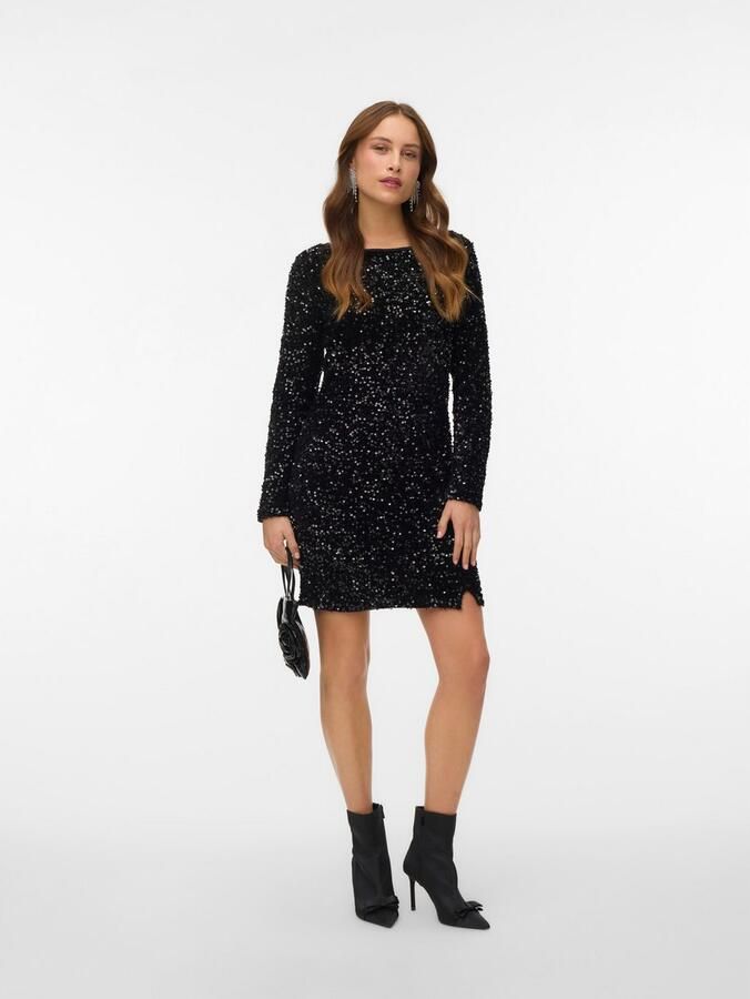 Vero Moda Midi-jurk VMBELLA LS SHORT SQ DRESS JRS GA Partyjurk feestelijk met pailletten - Foto 3