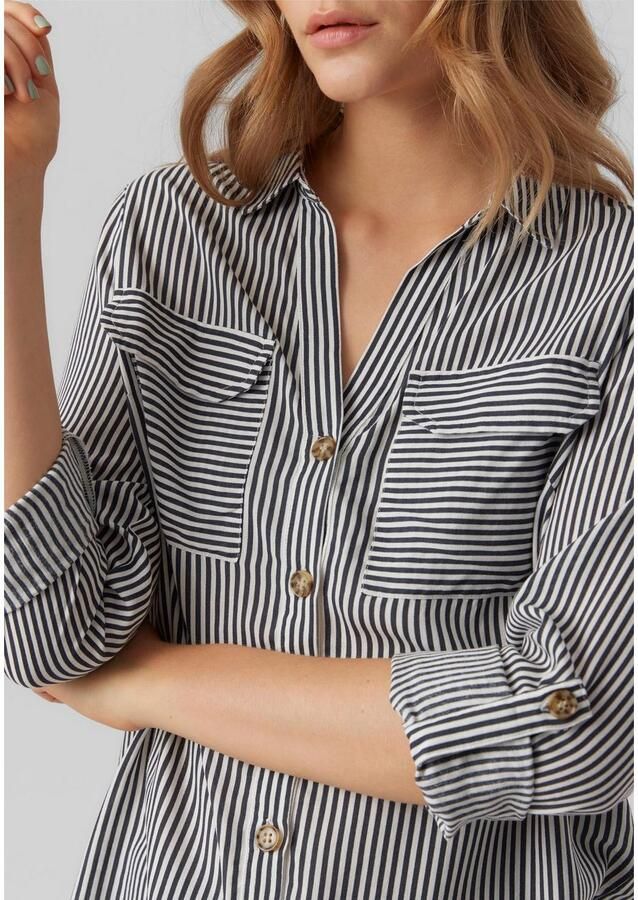 Vero Moda Overhemdblouse met opgestikte paspelzakken op de borst model 'BUMPY' - Foto 4