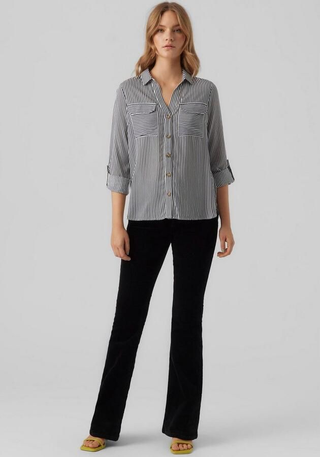 Vero Moda Overhemdblouse met opgestikte paspelzakken op de borst model 'BUMPY' - Foto 3